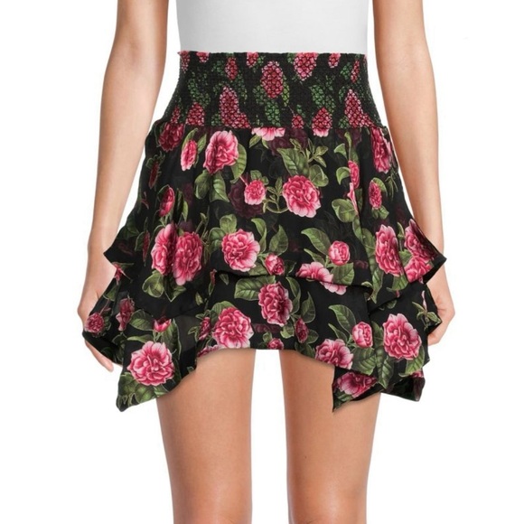 Alice + Olivia ​Zarya Asymmetrical Smocked Mini Skirt Size 0 NWT - Picture 5 of 11